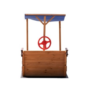 Infurnic Sand Toys, Outsunny Ship Sandbox with Cover and Rudder for Kids Ages 3-8 Years Old, Natural Wood, 38.2"*30.7"*63" - 1 of 4
