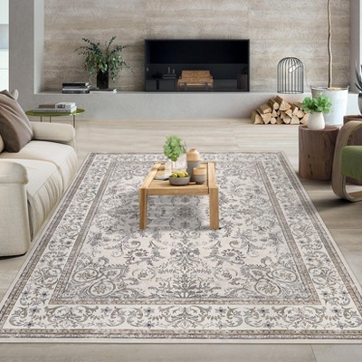 Boho Vintage Floral Rug Stain Resistant Low Pile Non Slip Soft Thin Carpet For Bedroom Room Kids Playroom Office Decor Indoor Carpet