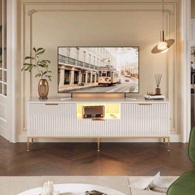 White and Gold 55 Inch TV Stand with Drawer and Cabinet