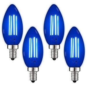 Luxrite E12 LED Filament Blue Light Bulb, 4.5W (40W Equivalent), Colored Glass Candelabra Bulb, UL Listed, E12 Base, Indoor Outdoor 4 Pack) - 1 of 4