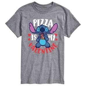 Men's - Lilo and Stitch - Pizza Is My Valentine Short Sleeve Graphic T-Shirt - 1 of 4