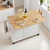 Kitchen Island Cart with Drop Leaf, Barn Door Storage Cabinet, 3 Drawers, Towel Rack, Spice Rack, Adjustable Shelves, Lockable Wheels, Island Table - 4 of 4