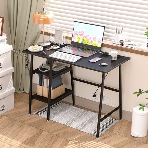 VECELO Computer Desk Home Office Workstation Study Laptop Table with 2 Tier Storage Shelves - 1 of 4