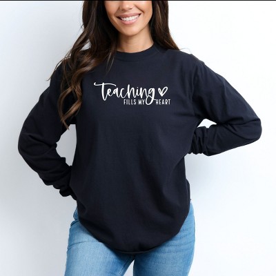 Simply Sage Market Teaching Fills My Heart Cursive Garment Dyed Long Sleeve