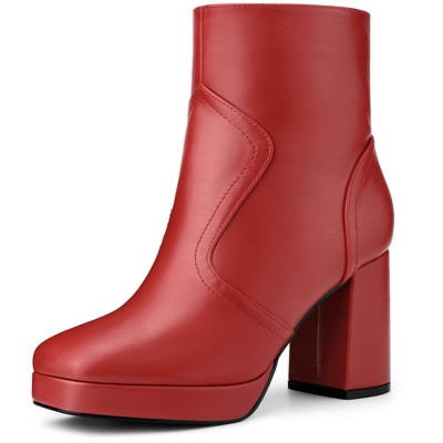 BLISSFUL STEP Squared Toe Platform Chunky Heels Ankle Boots for Women