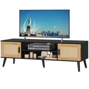 USIKEY Rattan TV Stand for 70 inch TV, Entertainment Center with Adjustable Shelf & 2 Cabinets, TV Stands for Living Room, Bedroom, Natural + Black - 1 of 4