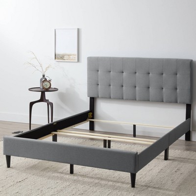 Full Sue Square Tufted Headboard Platform Bed Stone - Brookside Bed ...