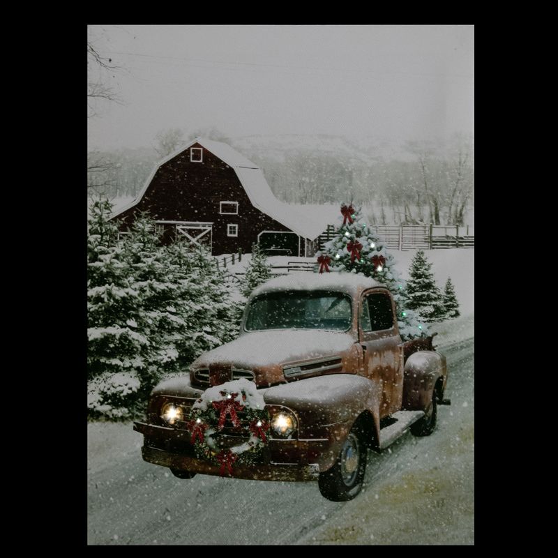 Northlight LED Lighted Fiber Optic Truck with Tree Christmas Canvas Wall Art 15.75"  x 11.75", 3 of 7