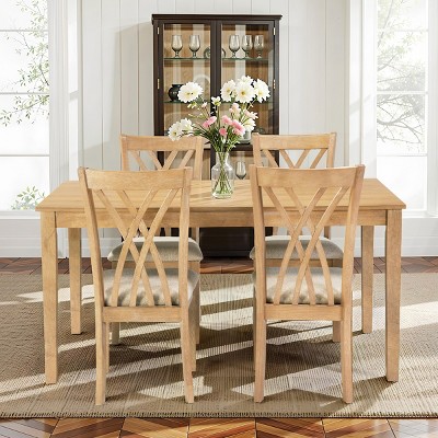 5 PCS Modern Style Dining Set for Dining Room, MDF Tabletop Dining Table, 4 Brown Wood Frame Dining Chairs with Anti-Slip Polyester Cushion-Baofuwish