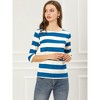 INSPIRE CHIC Women's Stripes Casual Basic Elbow Sleeves Boat Neck Slim Fit T-Shirts - 3 of 4