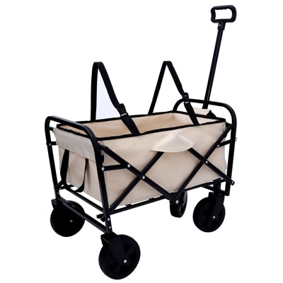 VisioGear Multi-use Bag Collapsible Foldable Wagon Cart, Beach Wagon Grocery Cart with Liner Bag and Cover, Cream, 25.98"*17.32"*37.4"