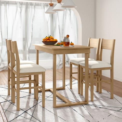 5-Piece Farmhouse Counter Height Dining Table Set with 1 Rectangular Dining  Table and 4 Dining Chairs for Small Places, Natural - ModernLuxe