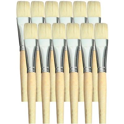 School Smart White Bristle Paint Brushes, Short Handle, 3/4 Inch, Set of 12
