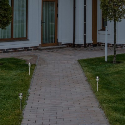Set of 3 Red Mosaic Glass Solar LED Pathway Lights