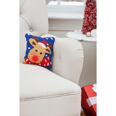 8" x 8" Christmas Reindeer Hooked Acrylic Throw Pillow