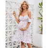 Maternity Nursing Dress Womens V-Neck Spaghetti Strap Ruffle Sleeve Daisy Floral Printed A-Line Tiered Flowy Swing Dress - 3 of 4