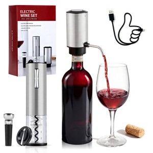 SUGIFT Electric Wine Opener Set with Automatic Corkscrew Aerator and Vacuum Stopper Stainless Steel One Touch Operation - 1 of 4