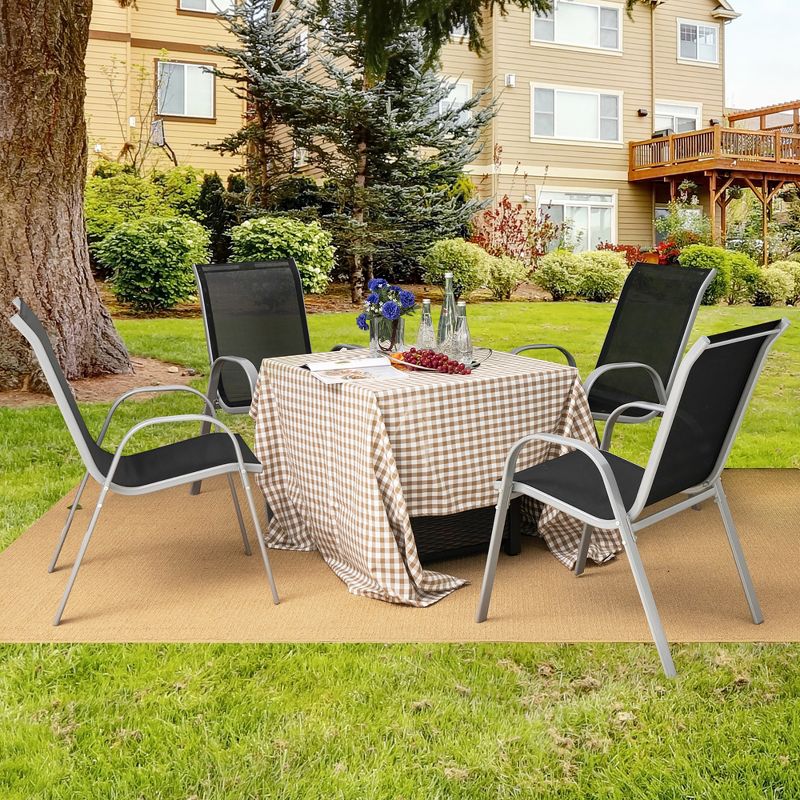 Tangkula 4PCS Patio Stacking Dining Chairs w/ Curved Armrests & Breathable Seat Fabric, 3 of 11