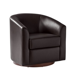 Jessie 30.5 Wide Modern Swivel Barrel Faux Leather Chair with Solid Wood Base|ART OF LIVING DESIGNS - 1 of 4