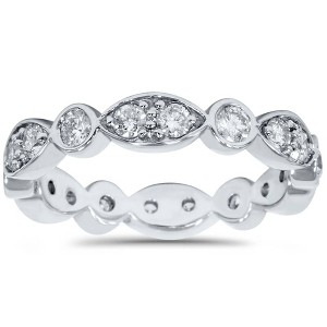 Pompeii3 1ct Diamond Stackable Wedding Eternity Anniversary Ring Band 14K White 7 - Size 7 - 1 of 4