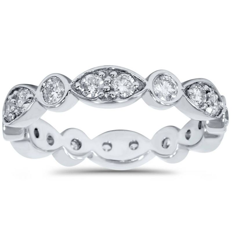 Pompeii3 1ct Diamond Stackable Wedding Eternity Anniversary Ring Band 14K White 7 - Size 7, 1 of 6