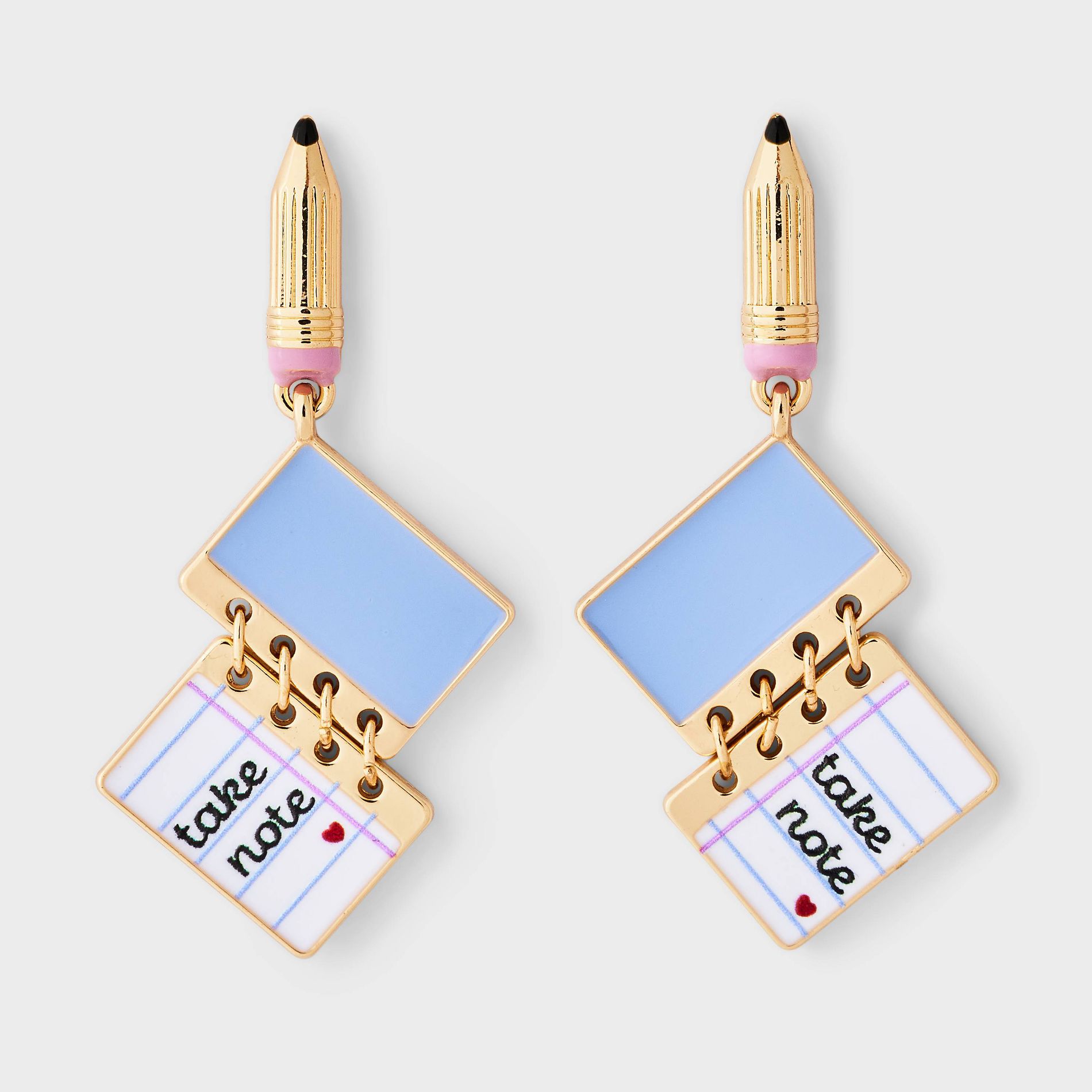 Back to School Notebook/Pencil Earring - Gold