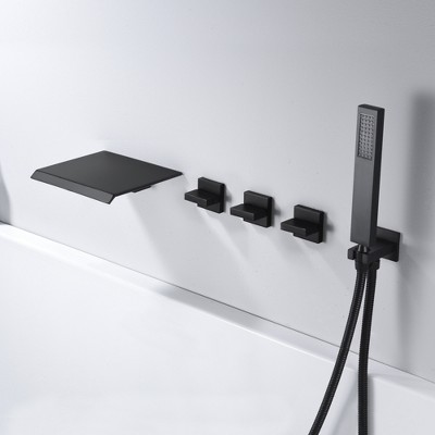 Matte Black Wall Mount Waterfall Tub Filler Faucet with Hand Shower
