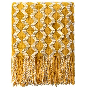Acrylic Knitted Throw Blanket, Lightweight Soft Woven Blanket with Tassels, Decor for Couch & Bed, 51 x 67 inches - NTBAY - 1 of 4