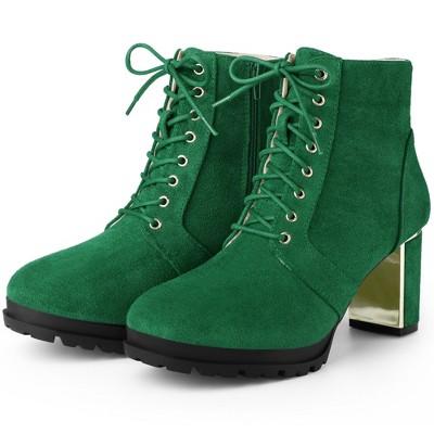 BLISSFUL STEP Women's Round Toe Lace Up Chunky Heel Combat Boots