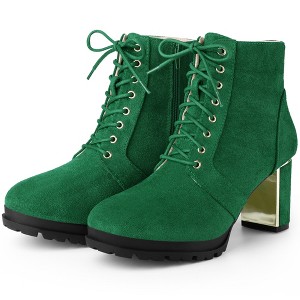BLISSFUL STEP Women's Round Toe Lace Up Chunky Heel Combat Boots - 1 of 4
