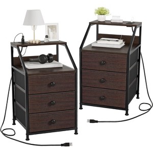 WOWLIVE Nightstands with 3 Drawers & Outlets, Bedside Tables with 2 USB Ports & 2-Tier Open Shelf - 1 of 4