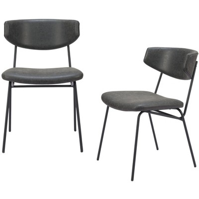 HomeRoots Set of Two Gray and Black Upholstered Faux Leather Open Back Dining Side Chairs