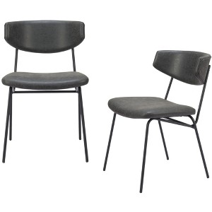 HomeRoots Set of Two Gray and Black Upholstered Faux Leather Open Back Dining Side Chairs - 1 of 4