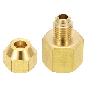 Unique Bargains Brass Air Gas Line SAE 45 Degree Flare Connectors Gold - 1 of 4