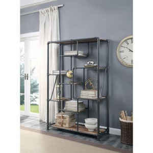 ORRD Industrial Bookshelf with 8 Tiers, Antique Oak & Sandy Gray Finish, Metal Pipe Frame Storage Shelf for Home Office - 1 of 4