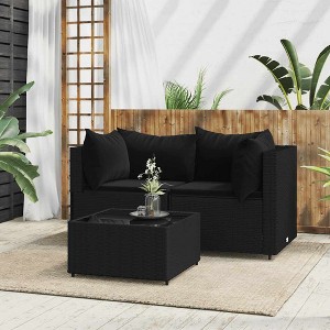 3 Piece Patio Lounge Set with Cushions Poly Rattan vidaXL - 1 of 4