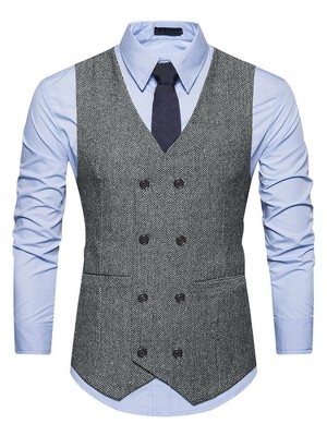 Lars Amadeus Men's Double Breasted Slim Fit Prom Sleeveless Waistcoat Suit Vest