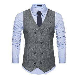 Lars Amadeus Men's Double Breasted Slim Fit Prom Sleeveless Waistcoat Suit Vest - 1 of 4