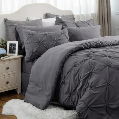 Bedsure | 5/7 Pcs Bed in a Bag Solid Diamond Pintuck Bedding Set for All Season