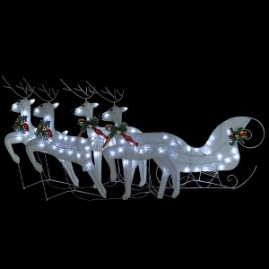 vidaXL Reindeer And Sleigh Christmas Decoration Set of 4 White Mesh, Metal - White 4 - 1 of 4
