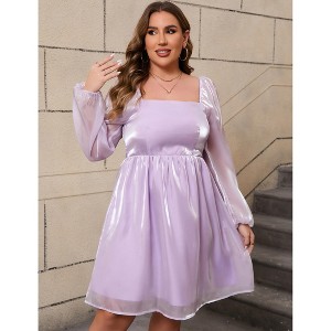 Whizmax Women's Plus Size Tulle Dress Square Neck Puff Sleeve Puffy Babydoll Mesh Mini Dress - 1 of 4