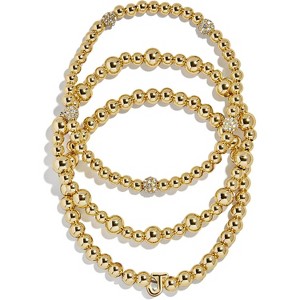 3-Piece Gold Plated Initial Bead Bracelet Set, Personalized Trendy Jewelry Gift for Women - 1 of 4