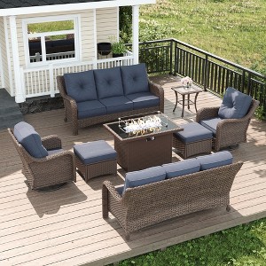 LayinSun Wicker Outdoor Furniture Set with 6-inch Comfy Cushions, High Back Patio Furniture Set with Swivel Rocking Chairs and Side Table - 1 of 4