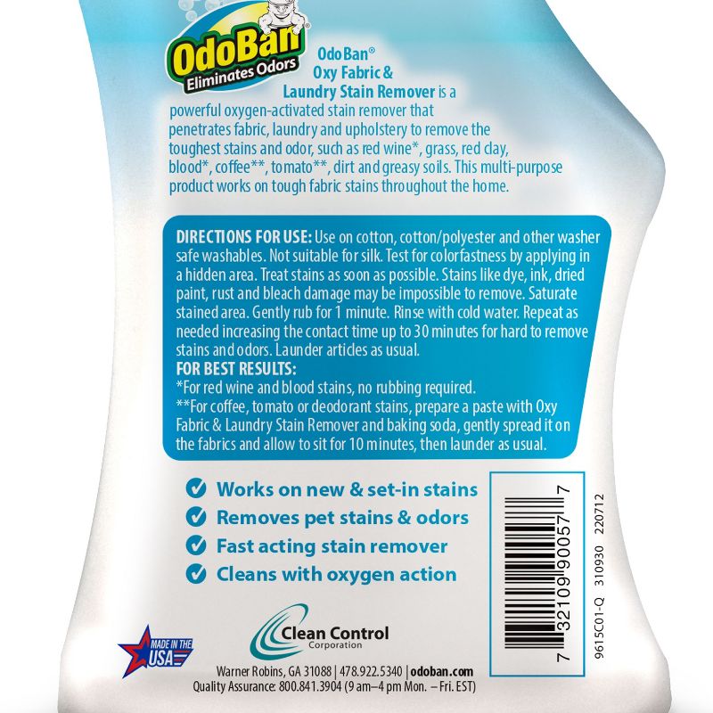 OdoBan Ready-to-Use Oxy Fabric and Laundry Stain Remover, 32 Ounce Spray, 3 of 4