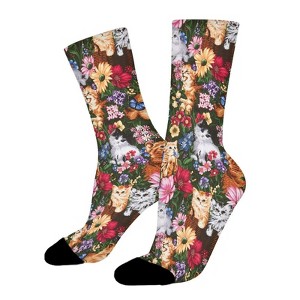 Kittens In Flowers Women Printed Crew Socks Funny Funky Socks Soft Polyester Novelty Gifts for Artists Men - 1 of 1