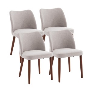Dining Chair Set of 4, Linen Upholstered Dining Chair with Solid Wood Legs, Wing Backrest, Wooden Kitchen Chair - 1 of 4