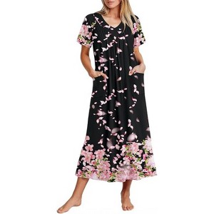 Ekouaer Long Nightgowns for Women Short Sleeve House Dress with Pockets  Full Length Loungewear Pink Flower M : Target