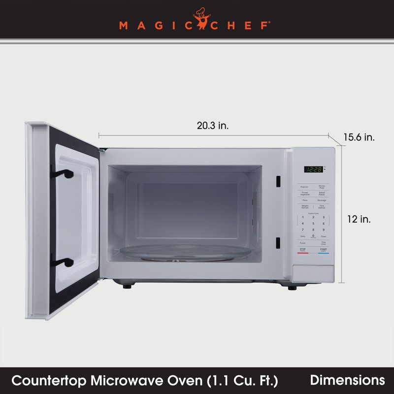 Magic Chef MC110MW Countertop Microwave Oven, Standard Microwave with Auto-defrost Feature For Kitchen Spaces, 1,000 Watts, 1.1 Cubic Feet, White, 3 of 7