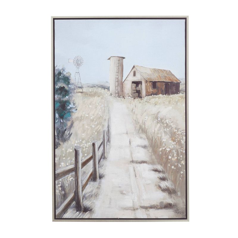 Canvas Landscape Handmade Barn Framed Wall Art with Silver Frame Brown - Olivia &#38; May, 1 of 6