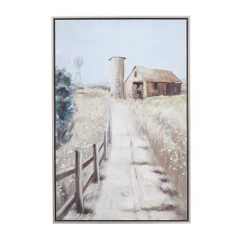 Canvas Landscape Handmade Barn Framed Wall Art with Silver Frame Brown - Olivia & May